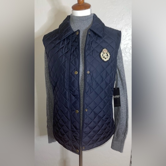 New! Lauren Ralph Lauren DarkNavy Crested RLL Logo Quilted Puffer Vest Size XL👑 - Picture 11 of 13